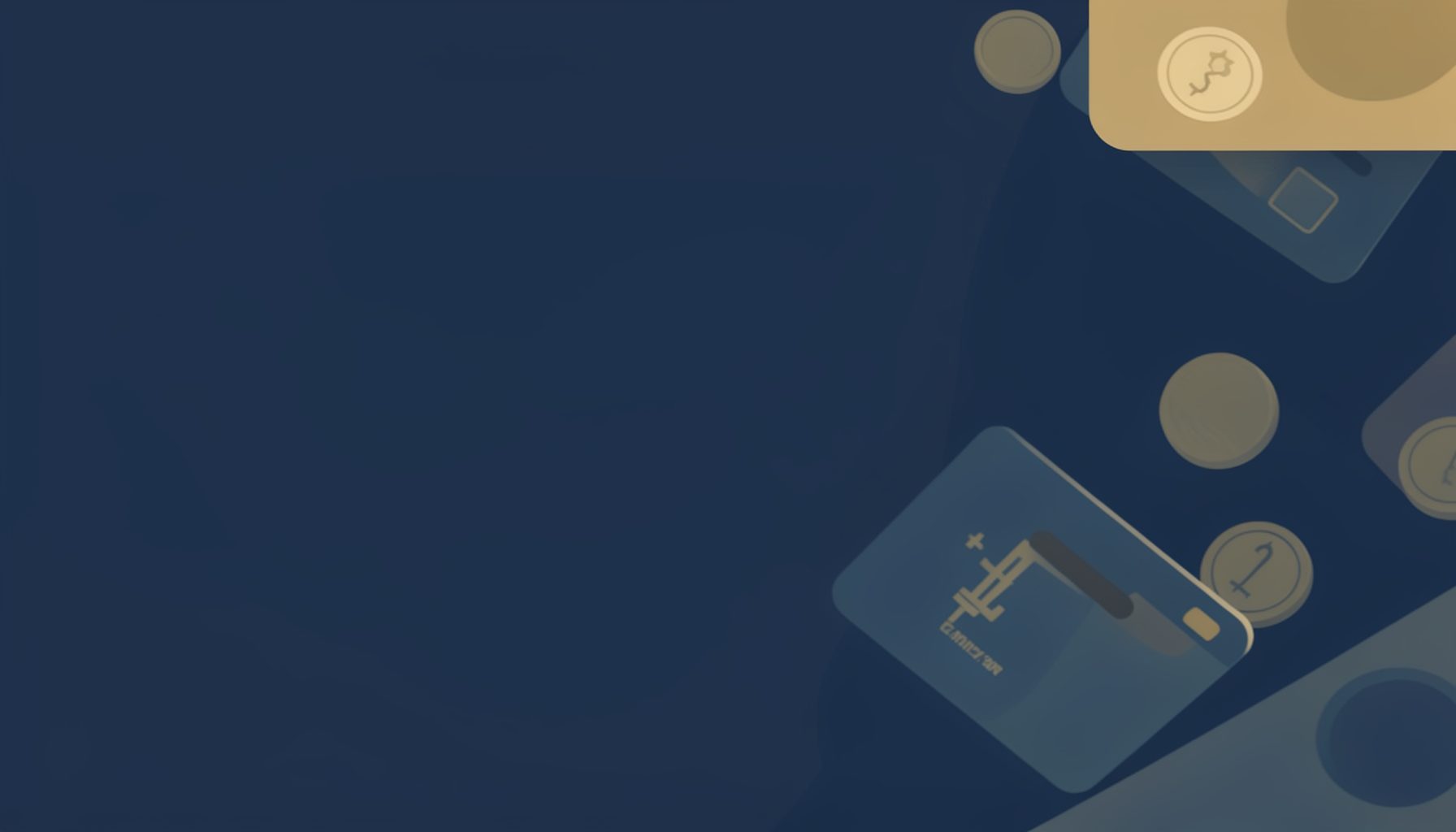A calm navy blue and muted gold themed banner suggesting secure digital payments, with soft abstract shapes resembling banking and mobile transfer icons