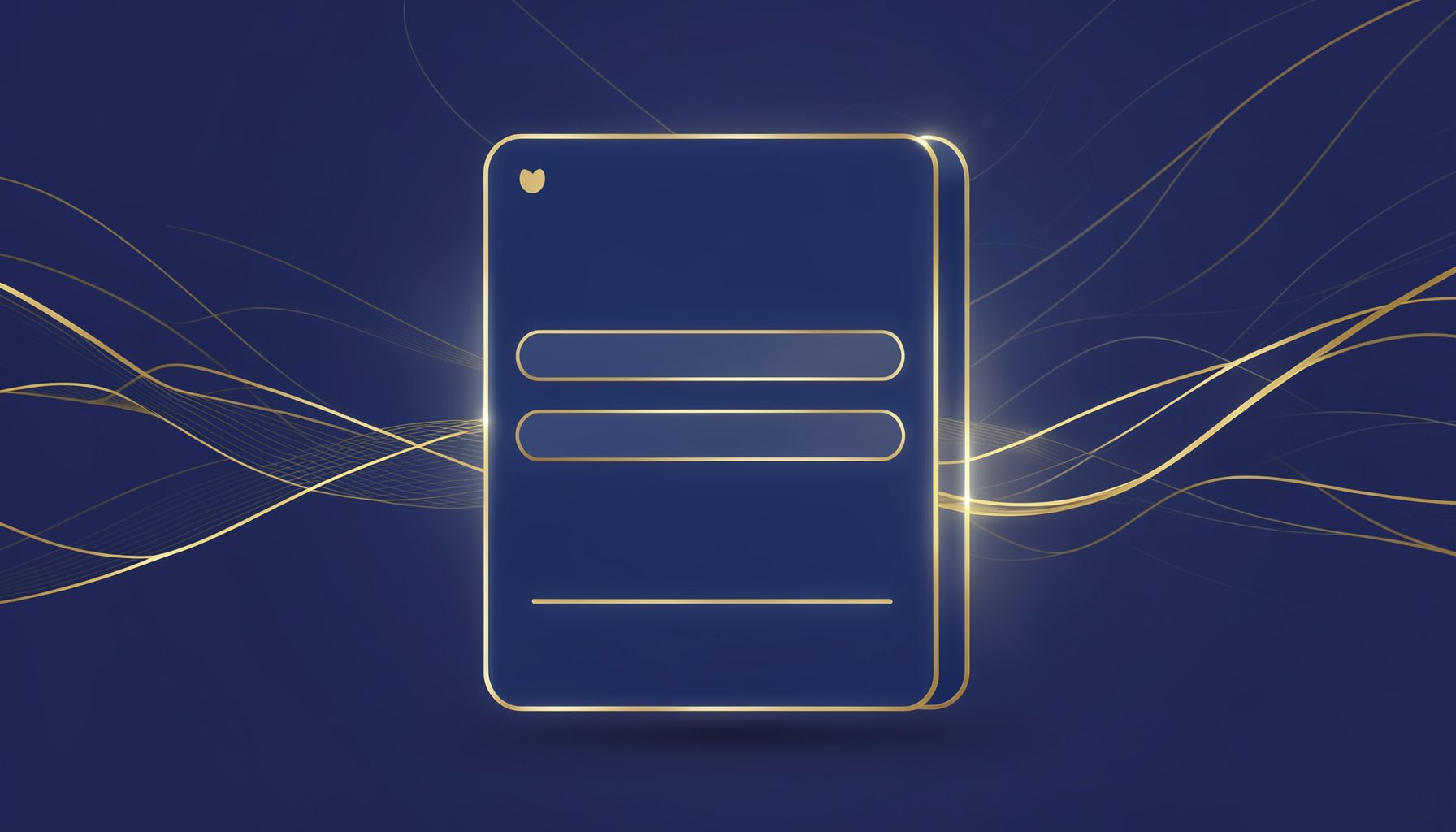 Soft navy and gold toned illustration of a glowing account sign-up screen with abstract streaming waves